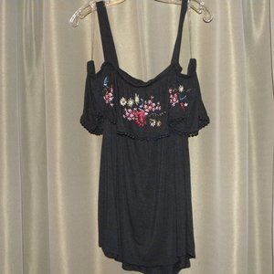 SOLD  Time & Tru  Strap Off the Shoulder Black Blouse